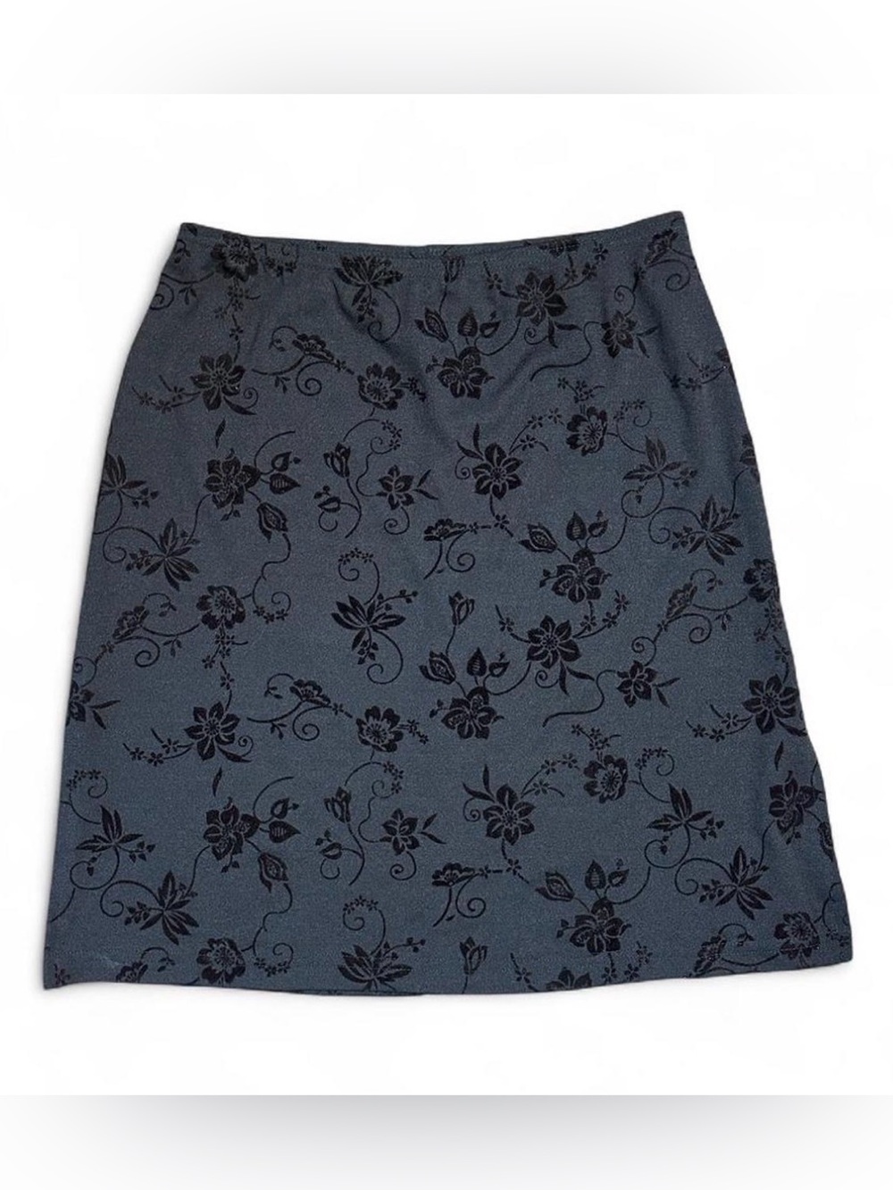 90s Vintage Floral Skirt Teal Black Floral Print Whimsy Whimsigoth Grunge